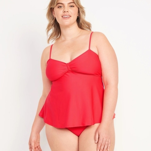 Old Navy• Knotted A-Line Tankini Swim Top,  Red Coral, NEW! Women’s Size Small - Picture 5 of 6